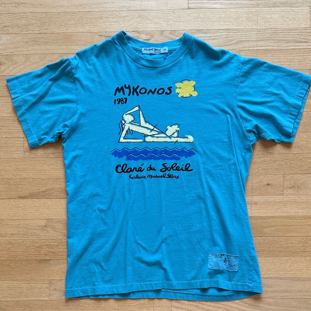 NWOT Michael Stars Vintage Mykonos Teal Crewneck Tee, OS (fits men’s M/L)